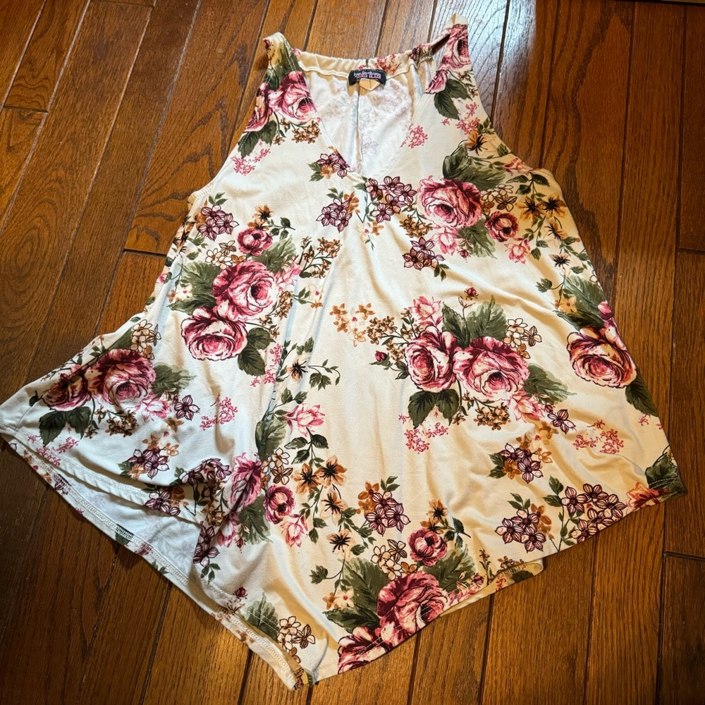 Floral Tank Top - Cream and Pink